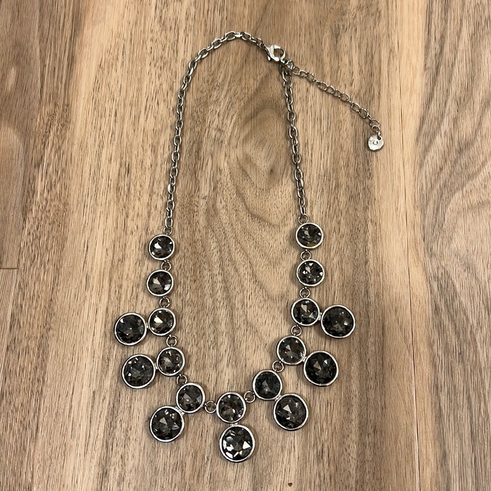 Reversible Silver Tone Circle Jeweled Stones Textured Statement Necklace